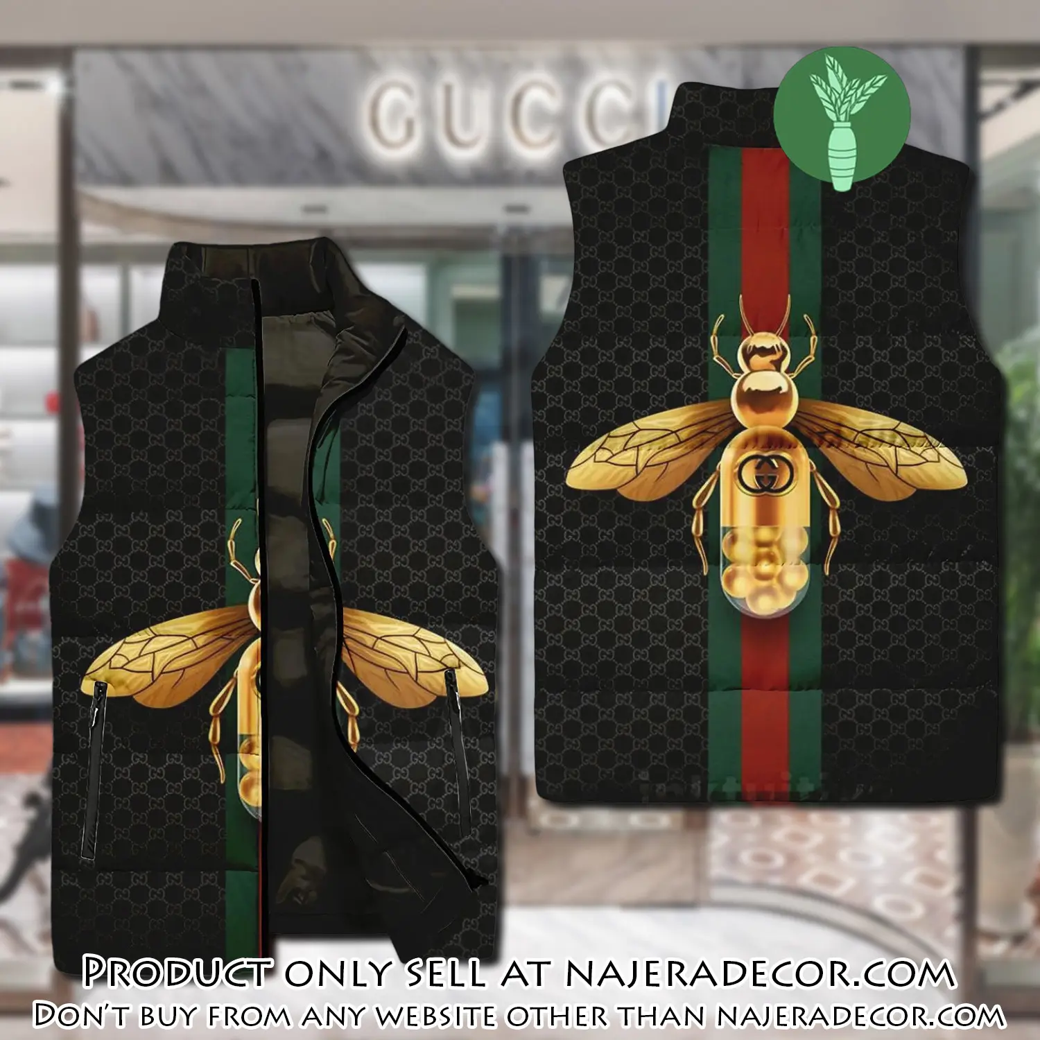 Gucci bee black luxury brand 3d sleeveless down jacket njr3555020